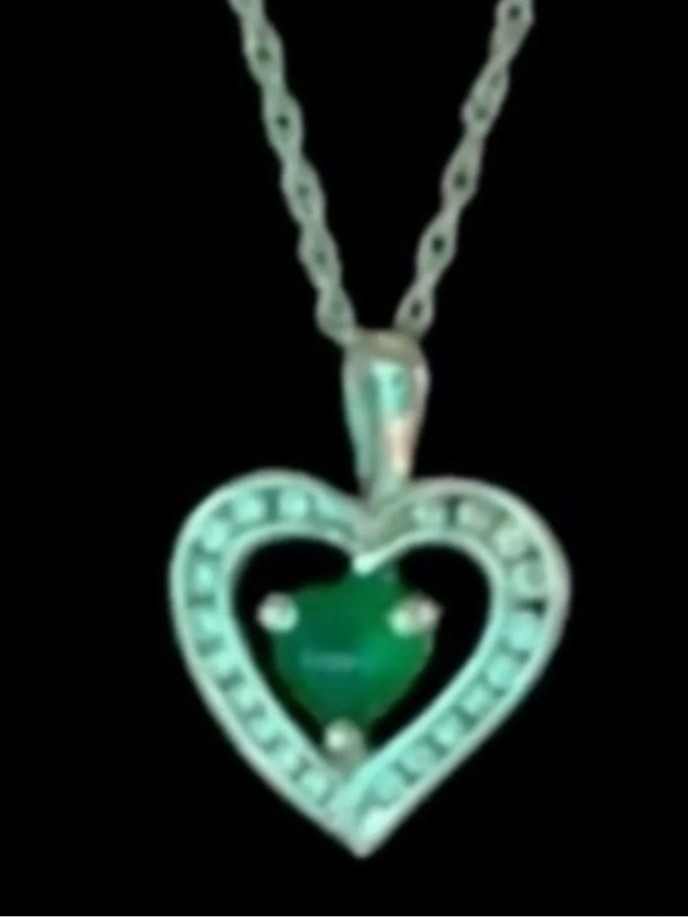 Emerald Heart Pendant Necklace - Sterling Silver 18”